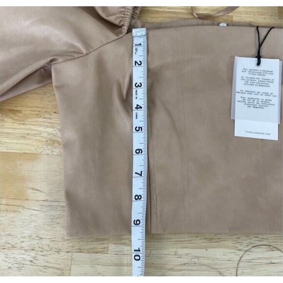 7 For All Mankind Vegan Leather Corset Crop Top Puff Long Sleeves Nude Small NEW - Picture 10 of 11